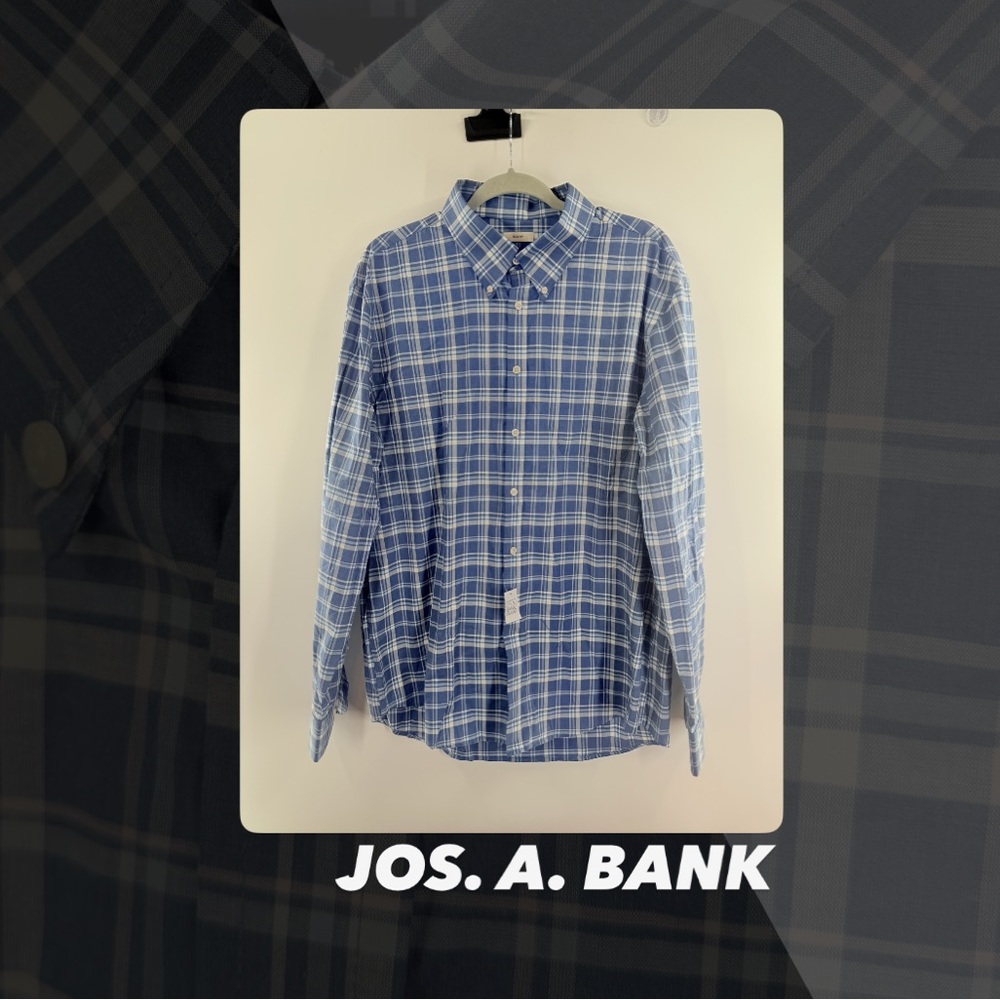 NWT Jos. A. Bank Blue Plaid Button Down Collar Shirt